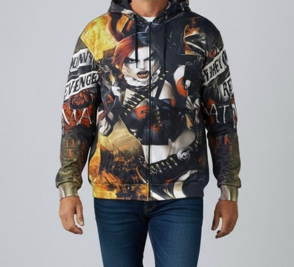 Harley Quinn's Revenge Zip Up Graphic Hoodie Jacket Men's 3XL Print Out Shop